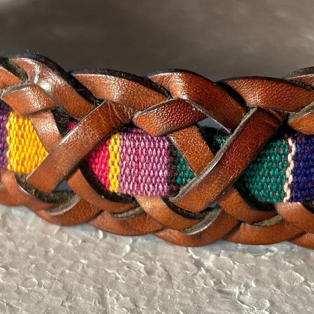 Fossil SZS Braided multi color tape leather belt western artsy ranch southwest